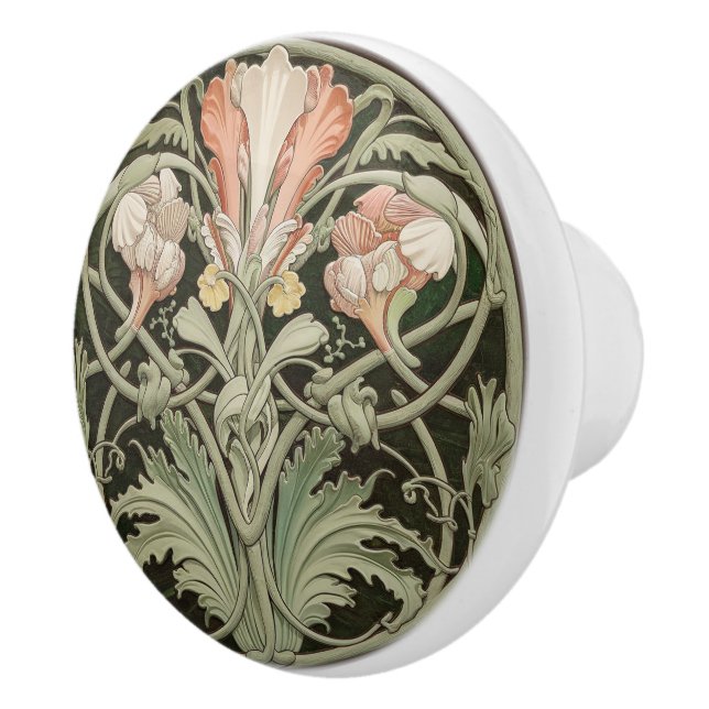 Bouton De Porte En Céramique Art Nouveau Floral (Droite)