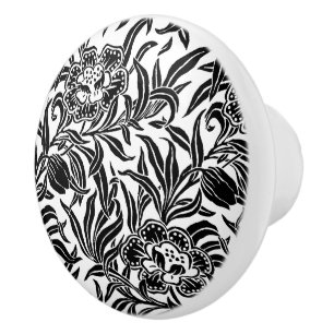 Bouton De Porte En Céramique Art Nouveau Floral Botanique Vintage Noir et Blanc
