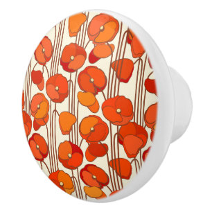 Bouton De Porte En Céramique Art Nouveau Poppies Knob