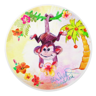 Bouton De Porte En Céramique Art par Micheal Zion le Singe Ceramic Knob