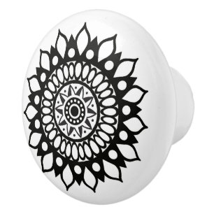 Bouton De Porte En Céramique Assez Élégant Mandala Flower Blossom Floral Round