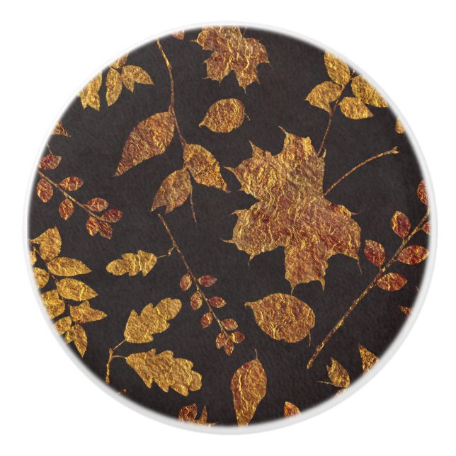 Bouton De Porte En Céramique Automne Rustique Golden Feuilles Élégant automne (Devant)
