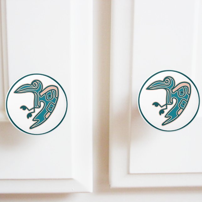 Bouton De Porte En Céramique Aztec Turquoise Green Bird Motif (Créateur téléchargé)