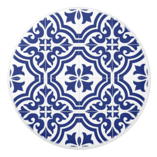 Bouton De Porte En Céramique Azulejo Espagnol Traditionnel Bleu et Blanc