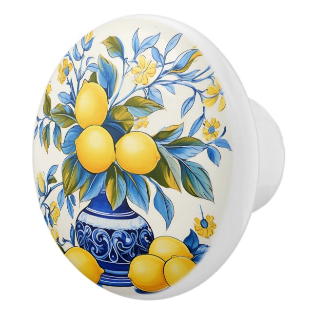 Bouton De Porte En Céramique 💙 💛 Azulejos Amalfi Lemons (Droite)