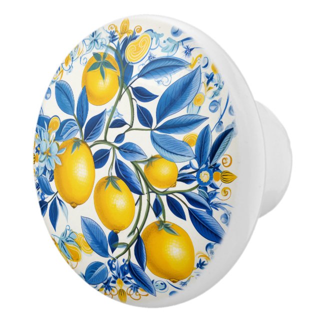 Bouton De Porte En Céramique 💛 Azulejos bleu et jaune 💙 citrons (Droite)