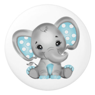 Bouton De Porte En Céramique Baby Boy Elephant