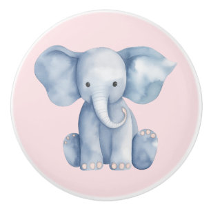 Bouton De Porte En Céramique Baby shower mignon aquarelle bleu éléphant