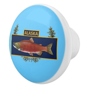 Bouton De Porte En Céramique Badge du pêcheur de combat de l'Alaska