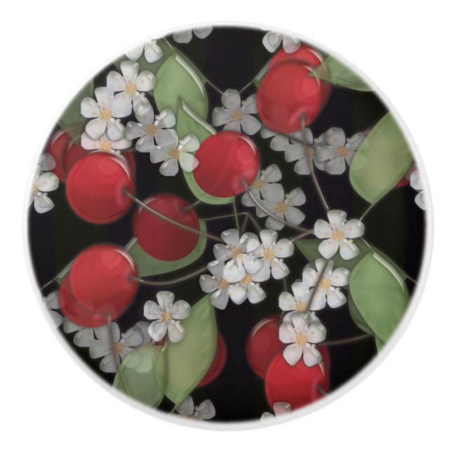 Bouton De Porte En Céramique Baies rouges (Devant)