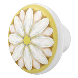 Bouton De Porte En Céramique Baise blanche sur jaune or