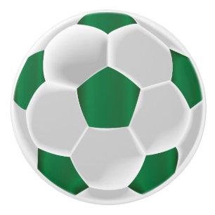 Bouton De Porte En Céramique Bal de football vert foncé et blanc