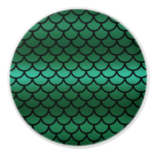 Bouton De Porte En Céramique Balances de sirène verte et noire Poisson Imaginai