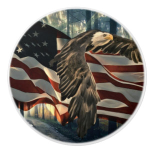 Bouton De Porte En Céramique Bald Eagle Drapeau américain Country Road