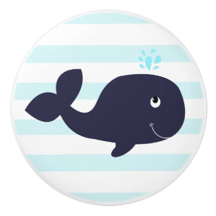 Bouton De Porte En Céramique Baleine Nautique Baleines Bleues Garçons Nursery