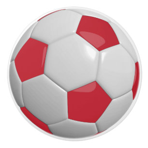 Bouton De Porte En Céramique Balle de football rouge foncé et blanc