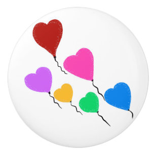Bouton De Porte En Céramique Ballons de coeur rouge rose violet vert