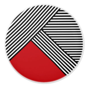 Bouton De Porte En Céramique Bandes noires et blanches avec triangle rouge