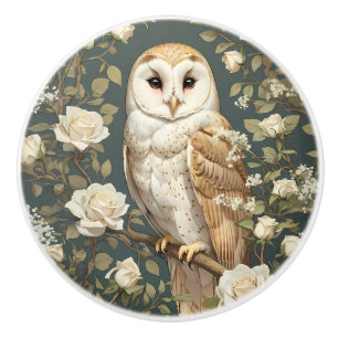 Bouton De Porte En Céramique Barn Owl Et White Roses William Morris Inspiré
