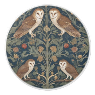 Bouton De Porte En Céramique Barn Owl Motif William Morris style Chouettes