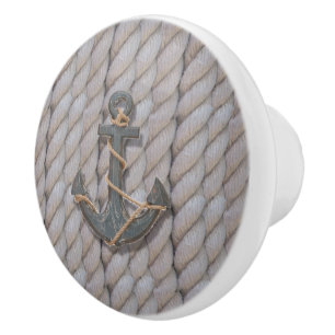 Bouton De Porte En Céramique bateau et ancre nautiques de corde de plage