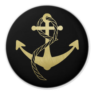 Bouton De Porte En Céramique Bateau Nautique Noir et Or Voilier Yacht