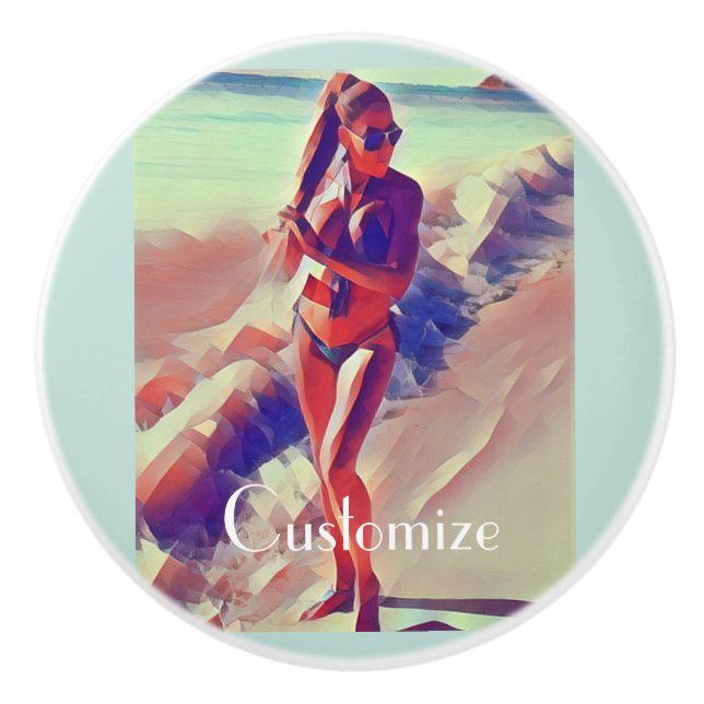 Bouton De Porte En Céramique Beach Girl Thunder_Cove (Devant)