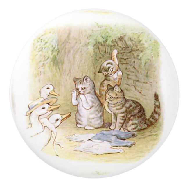 Bouton De Porte En Céramique Beatrix Potter, Chatons et Canards, Ceramic Knob (Devant)