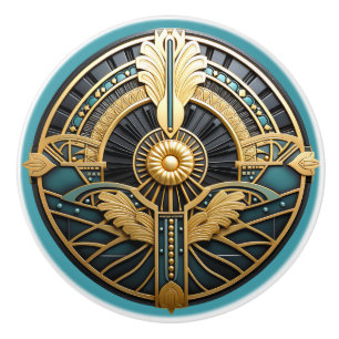 Bouton De Porte En Céramique Beau Art Déco Elégant Or Turquoise