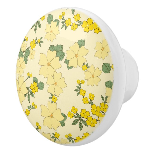 Bouton De Porte En Céramique Beau art floral jaune (Droite)