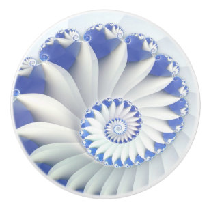 Bouton De Porte En Céramique Beau Bleu & Blanc Mer Shell Art Fractal fin
