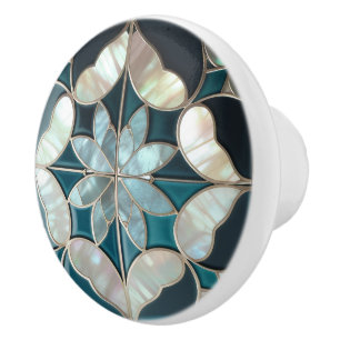 Bouton De Porte En Céramique Beau bleu turquoise blanc de perle inspiré