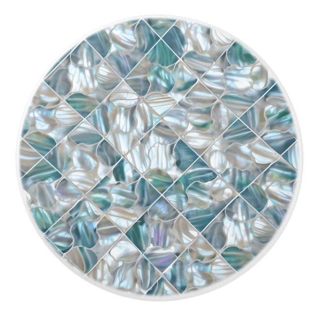 Bouton De Porte En Céramique Beau bleu turquoise blanc perle inspirée (Devant)