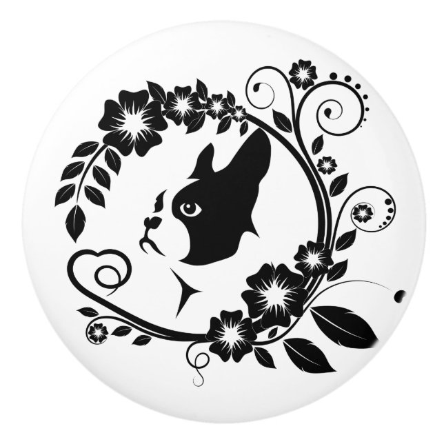 Bouton De Porte En Céramique Beau chien de Boston Terrier (Devant)
