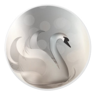 Bouton De Porte En Céramique Beau Cygne Blanc & Argent Élégant Personnalisé Chi