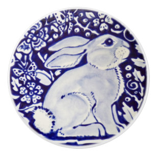 Bouton De Porte En Céramique Beau lapin Bleu Blanc Bois Animal Dedham 