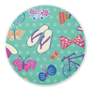 Bouton De Porte En Céramique Beau motif avec des éléments d'été
