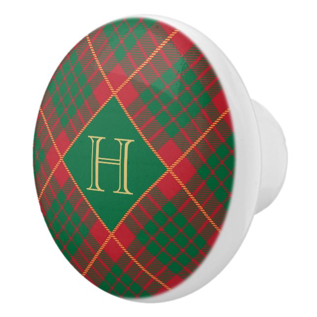 Bouton De Porte En Céramique Beau Noël plaid rouge & vert (Droite)
