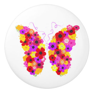 Bouton De Porte En Céramique Beau papillon floral coloré