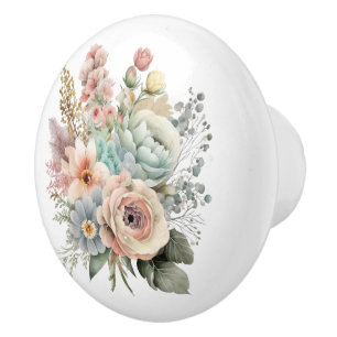 Bouton De Porte En Céramique Beau Pastel Mixte Bouquet Floral