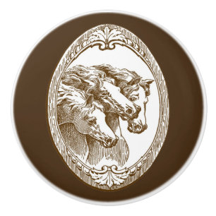 Bouton De Porte En Céramique Beau, Rustique, Chevaux Vintages, Ceramic Knob