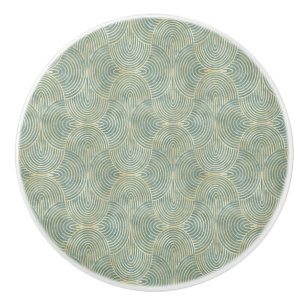 Bouton De Porte En Céramique Beau, ventilateur, art déco, motif, couleurs verte