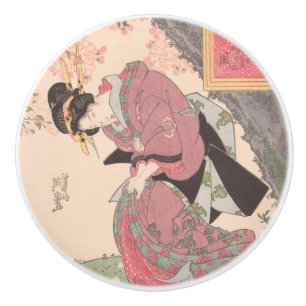 Bouton De Porte En Céramique Beautés sous les fleurs de cerisiers Vintage Ukiyo