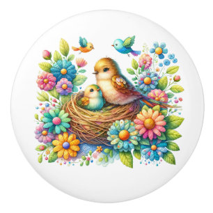 Bouton De Porte En Céramique Beaux Oiseaux