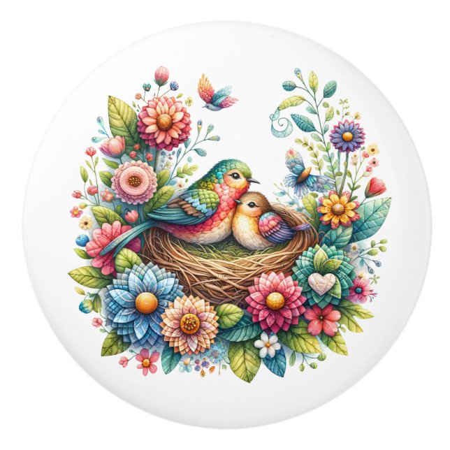 Bouton De Porte En Céramique Beaux Oiseaux (Devant)