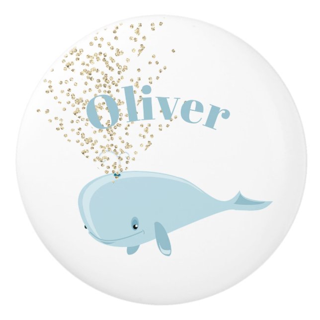 Bouton De Porte En Céramique Bébé Bleu Baleine Étincelle Nautique Nautique Pers (Devant)