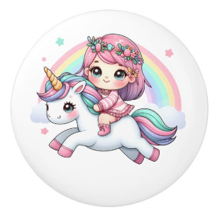 Bouton De Porte En Céramique Bébé Fille Charmante sur Licorne