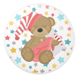 Bouton De Porte En Céramique Bébé somnolent d'ours