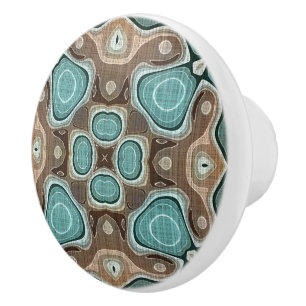 Bouton De Porte En Céramique Beige Brown Seafoam Turquoise Green Ethnic Trib Ar