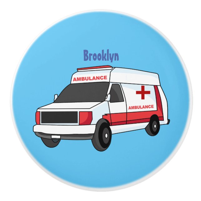 Bouton De Porte En Céramique Belle ambulance rouge caricature van (Devant)